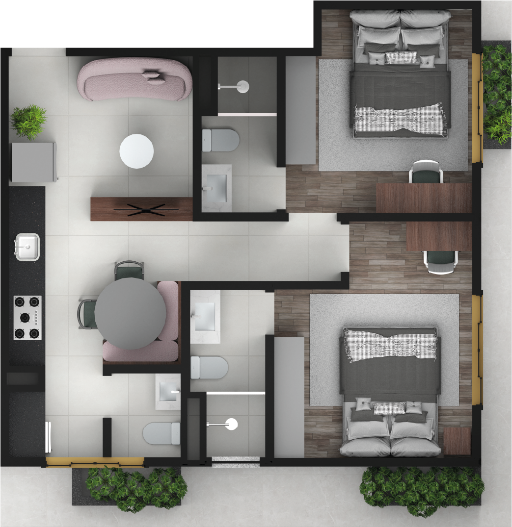 Planta de 2 dormitórios