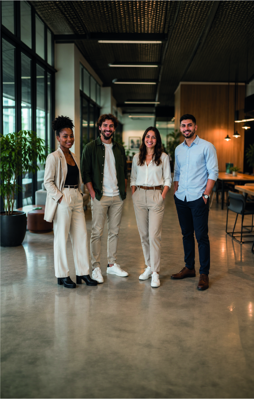 Grupo de pessoas em ambiente corporativo moderno